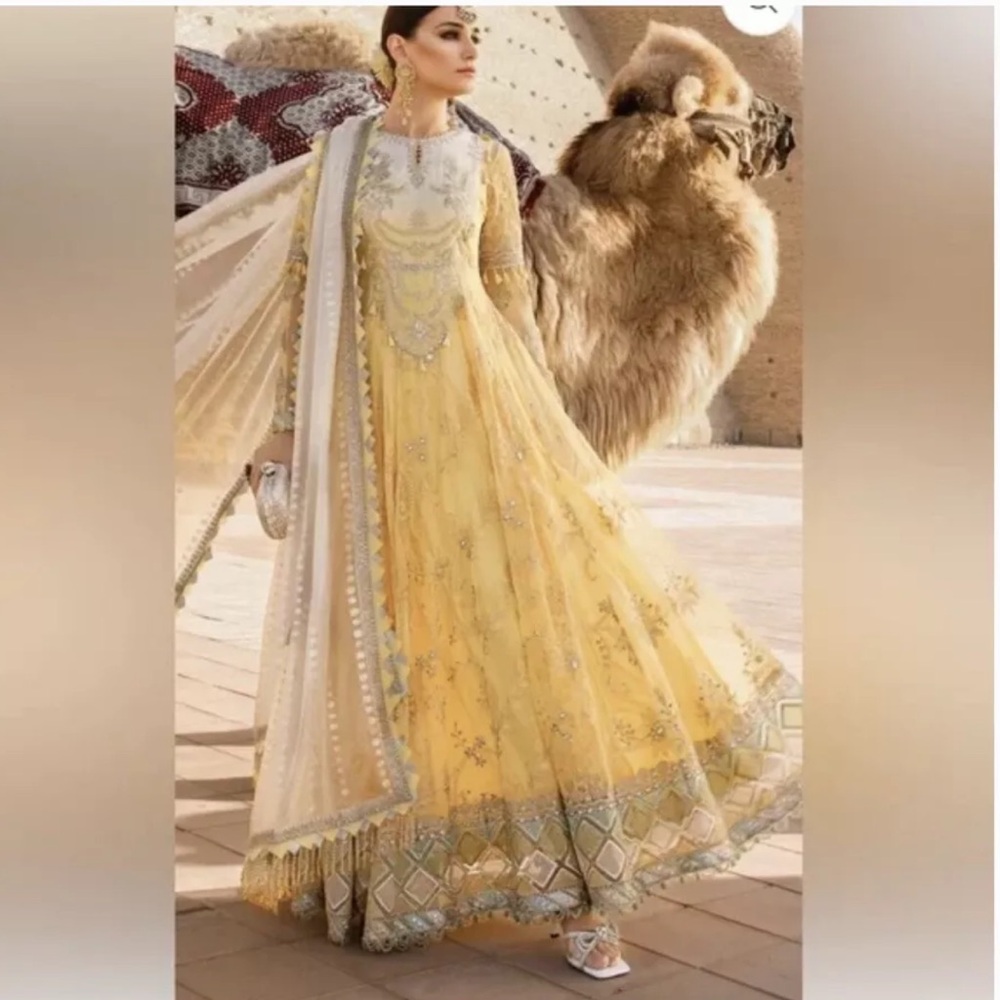 Maria B Stitched Elegant Yellow Embroidered Dress